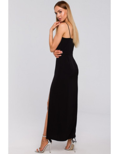 M485 Maksi suknelė su plonais dirželiais - juoda 2