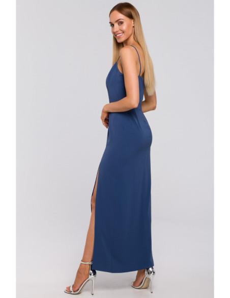 M485 Maksi suknelė su plonais dirželiais - mėlyna