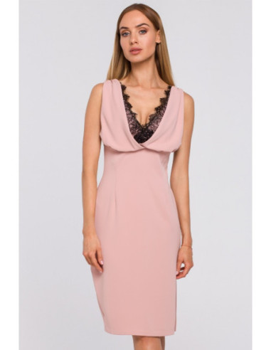 M486 Suknelė su nėriniuotu intarpu ties iškirpte - pudros... 2