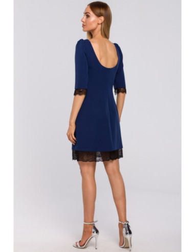 M489 Suknelė su iškirpte nugaroje ir nėriniais - tamsiai... 2