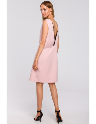 M490 Suknelė su gilia V formos iškirpte nugaroje - pudros... 2