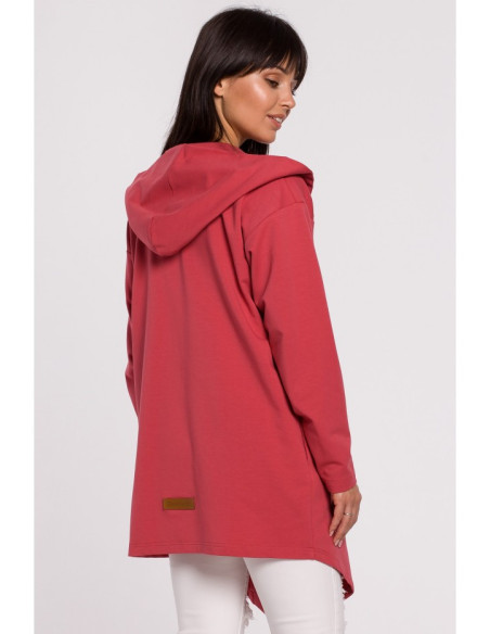 B137 Švarkas su gobtuvu ir atsegama sagtimi - koralinis