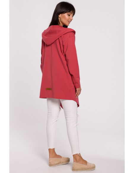 B137 Švarkas su gobtuvu ir atsegama sagtimi - koralinis