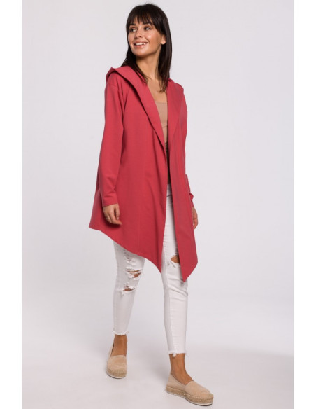 B137 Švarkas su gobtuvu ir atsegama sagtimi - koralinis