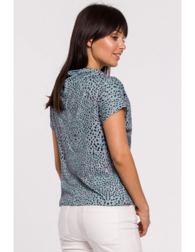 B145 Raštuota palaidinė trumpomis rankovėmis - mėtų spalvos 2