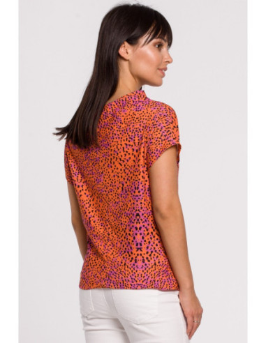 B145 Raštuota palaidinė trumpomis rankovėmis - oranžinė 2