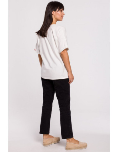 B147 Oversize marškinėliai su apvalia iškirpte - ecru... 2