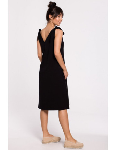 B148 Suknelė su kaklaraiščio dirželiu - Juoda 2