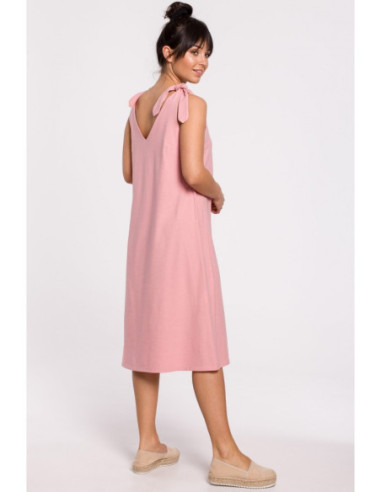 B148 Suknelė su kaklaraiščio dirželiu - rožinė 2