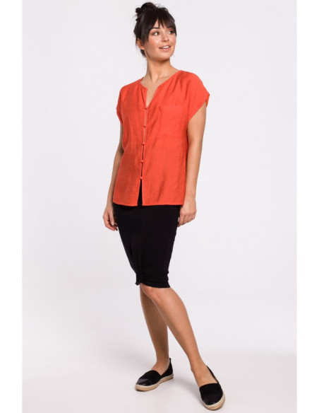 B150 Palaidinė trumpomis rankovėmis su sagomis - oranžinė