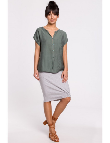 B150 Palaidinė trumpomis rankovėmis su sagomis - mėtų spalvos
