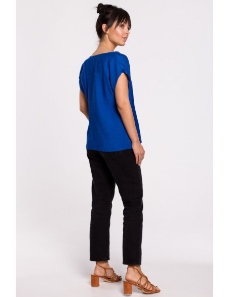 B150 Palaidinė trumpomis rankovėmis su sagomis - rugiagėlių mėlyna