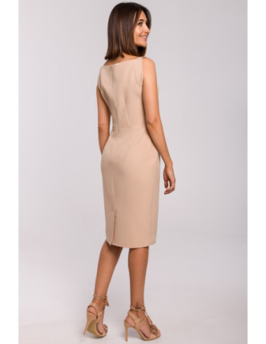 S216 Pieštuko formos suknelė be rankovių - smėlio spalvos 2