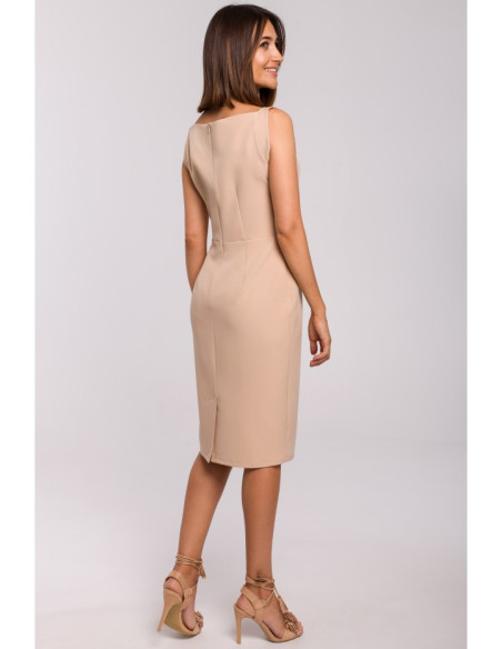 S216 Pieštuko formos suknelė be rankovių - smėlio spalvos