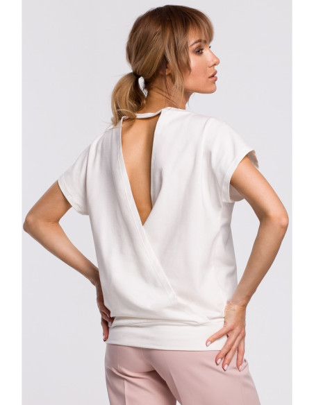 M498 Palaidinė trumpomis rankovėmis ir klostėmis nugaroje - ecru spalvos