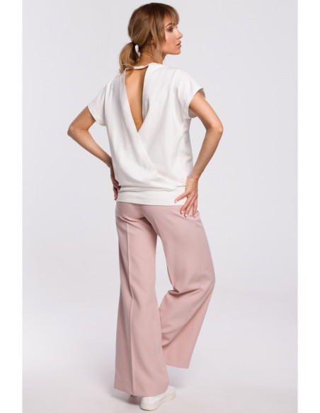 M498 Palaidinė trumpomis rankovėmis ir klostėmis nugaroje - ecru spalvos