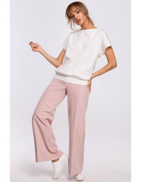 M498 Palaidinė trumpomis rankovėmis ir klostėmis nugaroje - ecru spalvos