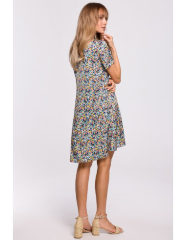 M505 Gėlėta gėlėta suknelė su raukiniais - 2 modelis 2