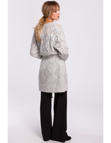 M512 Ažūrinis megztinis su diržu - pilkas 2