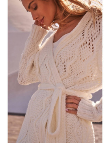M512 Ažūrinis megztinis su diržu - ecru spalvos 2
