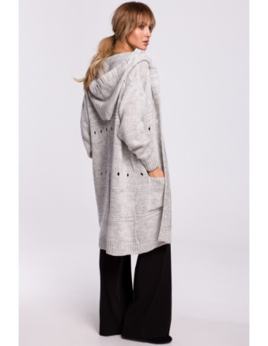 M513 Ažūrinis megztinis su gobtuvu - pilkas 2