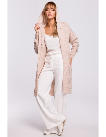 M513 Ažūrinis megztinis su gobtuvu - pudros mėlyna