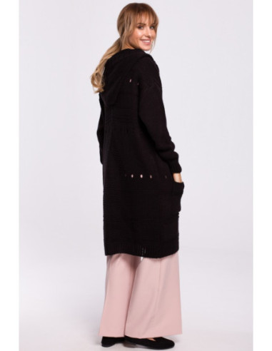 M513 Ažūrinis megztinis su gobtuvu - juodas 2