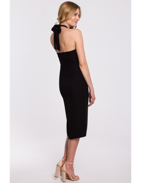 K043 Suknelė su kaklu - juoda