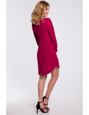 K044 Suknelė su klostėmis ir puošniomis rankovėmis - slyvinė 2