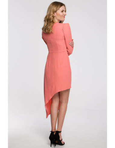 K047 Suknelė su asimetriška apačia ir klostėmis - oranžinė 2