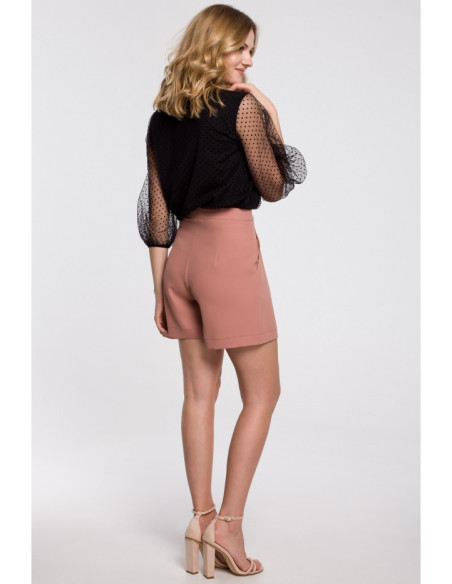 K049 Šortai su klostėmis - rožiniai