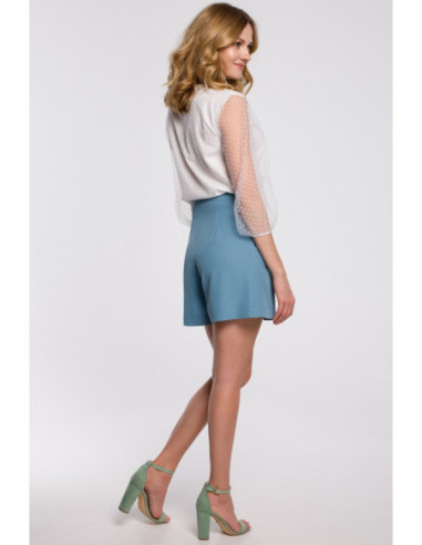 K049 Šortai su klostėmis - šaltai mėlyni 2
