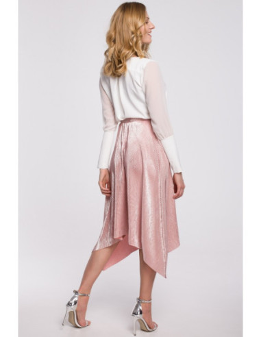 K058 Asimetriškas klostuotas sijonas - rožinis 2