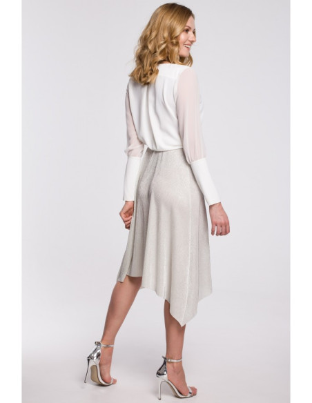 K058 Asimetriškas klostuotas sijonas - sidabrinis