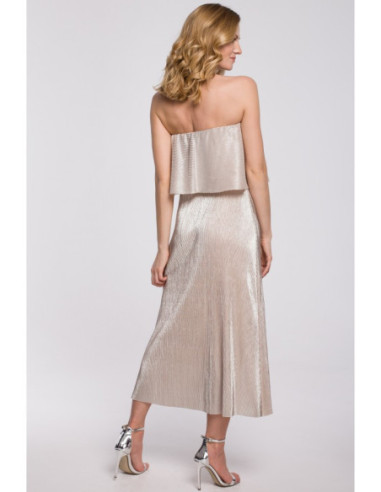 K059 Metalinė midi suknelė su raukiniais - aukso spalvos 2