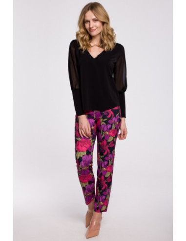 K066 Šifoninė palaidinė su V formos iškirpte - juoda 2