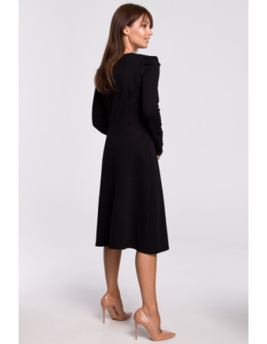 B162 Trapecijos formos suknelė su bufetais - juoda 2