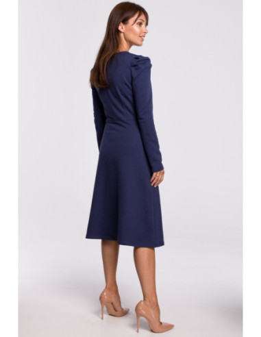 B162 Trapecijos formos suknelė su bufetais - mėlyna 2