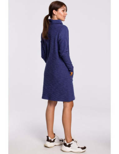 B177 Tiesi suknelė su aukšta apykakle - indigo spalvos 2