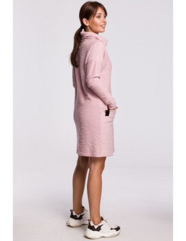 B177 Tiesi suknelė su aukšta apykakle - pudros mėlyna 2