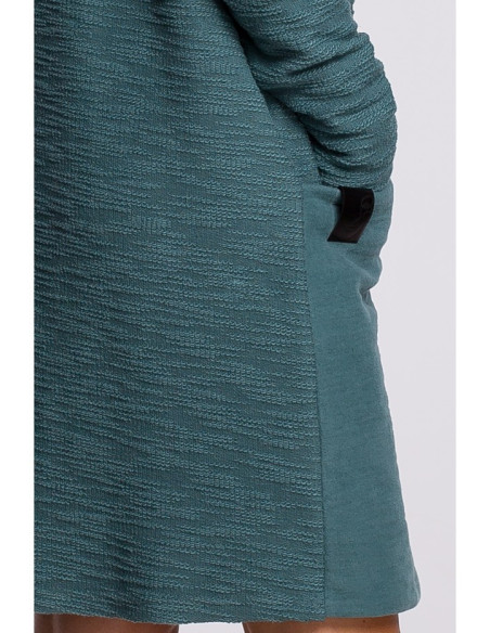 B177 Tiesi suknelė su aukšta apykakle - turkio spalvos