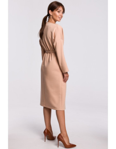 B178 Elegantiška suknelė su diržu - smėlio spalvos 2