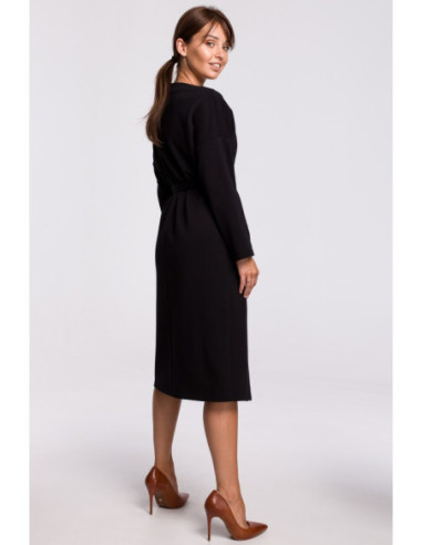 B178 Elegantiška suknelė su diržu - juoda 2