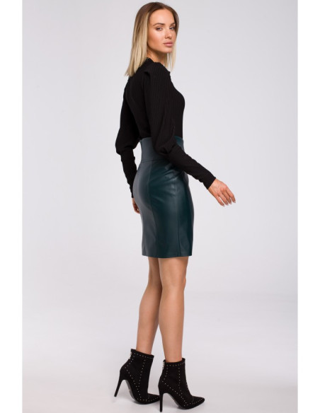 M527 Dirbtinės odos mini sijonas - žalias