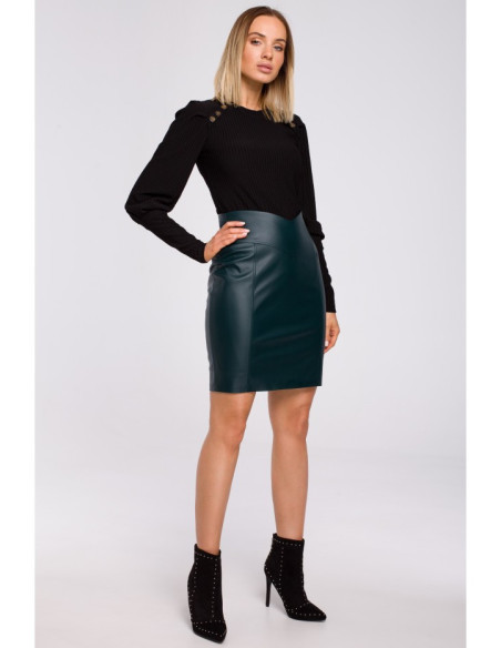 M527 Dirbtinės odos mini sijonas - žalias