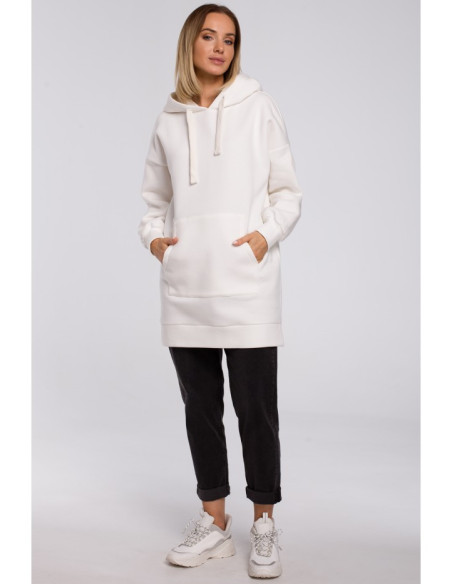 M534 Didelio dydžio palaidinė su kengūros kišene - ecru spalvos