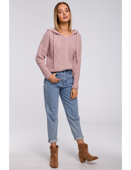 M540 Džemperis su gobtuvu - rožinis