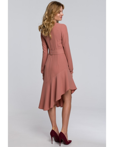 K077 Asimetriška suknelė su raukiniais - rožinė