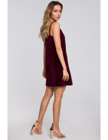 M560 Velūro mini suknelė be petnešėlių - bordo spalvos 2