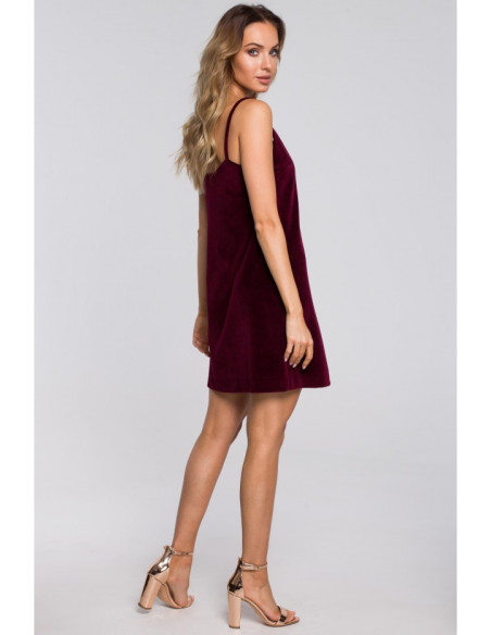 M560 Velūro mini suknelė be petnešėlių - bordo spalvos